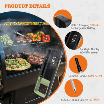 Upgrade Wireless Smart Meat Thermometer Probe, Bluetooth Meat Thermometer Probe with Smart APP, BBQ Wireless Temp Probe for Oven, Kitchen, Smoker, Grill, Kitchen