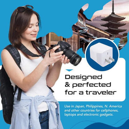 Japan, Philippines Travel Adapter Plug with Dual USB - Usa Input - Type a - Ultra Compact (CTU-6) - Perfect for Cell Phones, Laptops, Camera Chargers