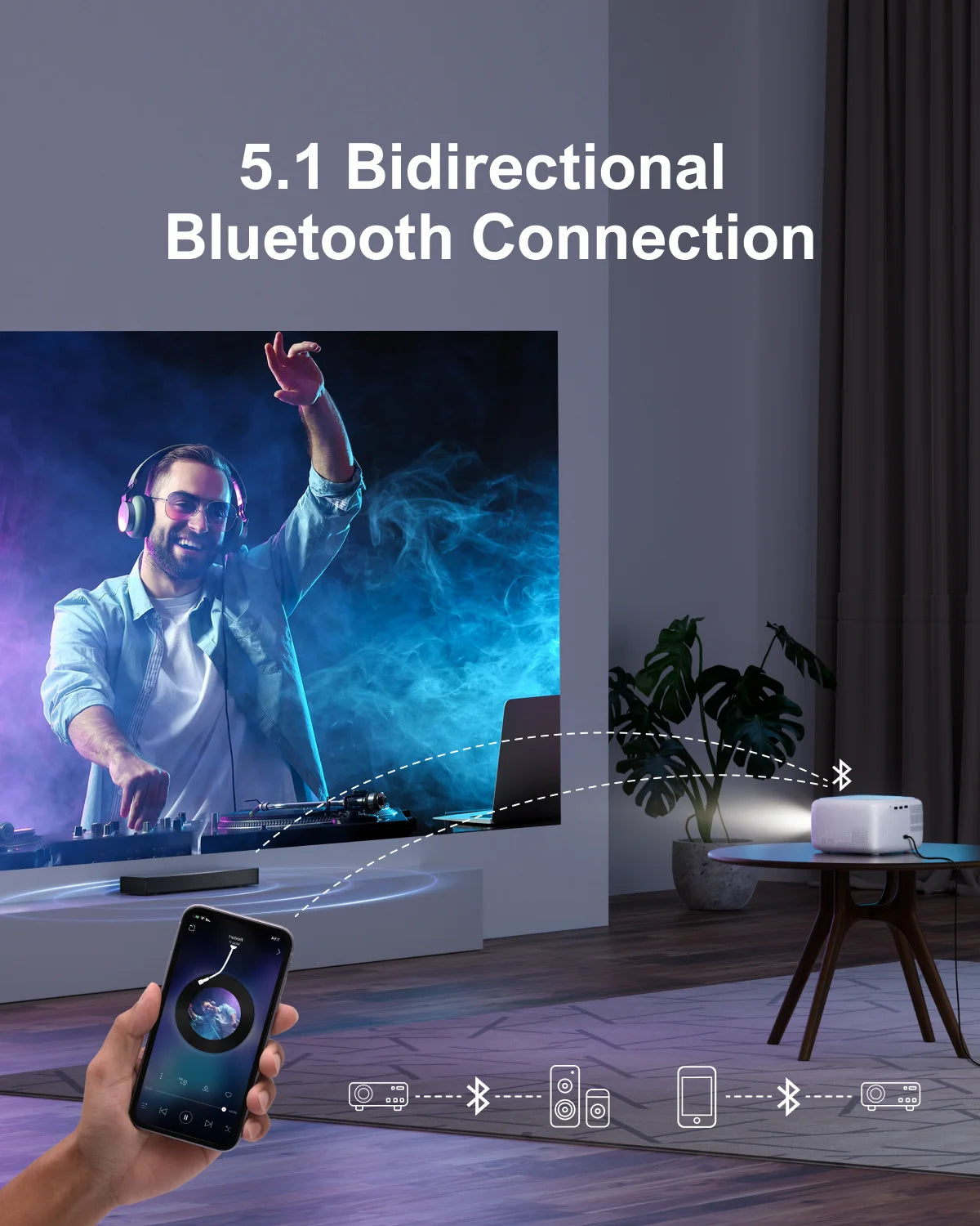 ULTIMEA Mini Projector, 300 ANSI Lumens, 5G Wifi & Bluetooth, 1080P Home Theater, Electric Focus, 150" Display, Portable Home Theater with Built-In Speakers, HDMI/USB/AV Compatible, Apollo P10