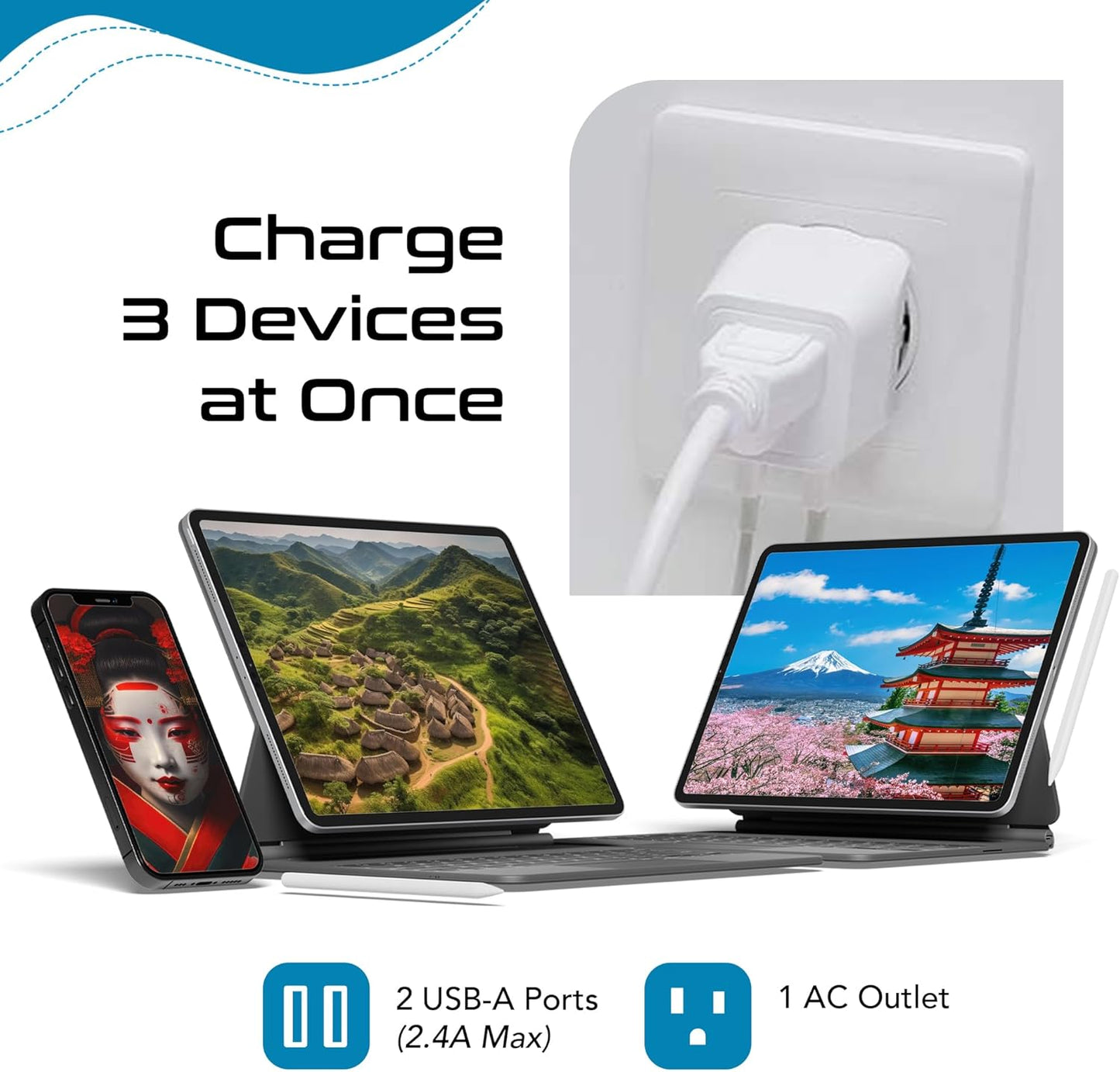 Japan, Philippines Travel Adapter Plug with Dual USB - Usa Input - Type a - Ultra Compact (CTU-6) - Perfect for Cell Phones, Laptops, Camera Chargers