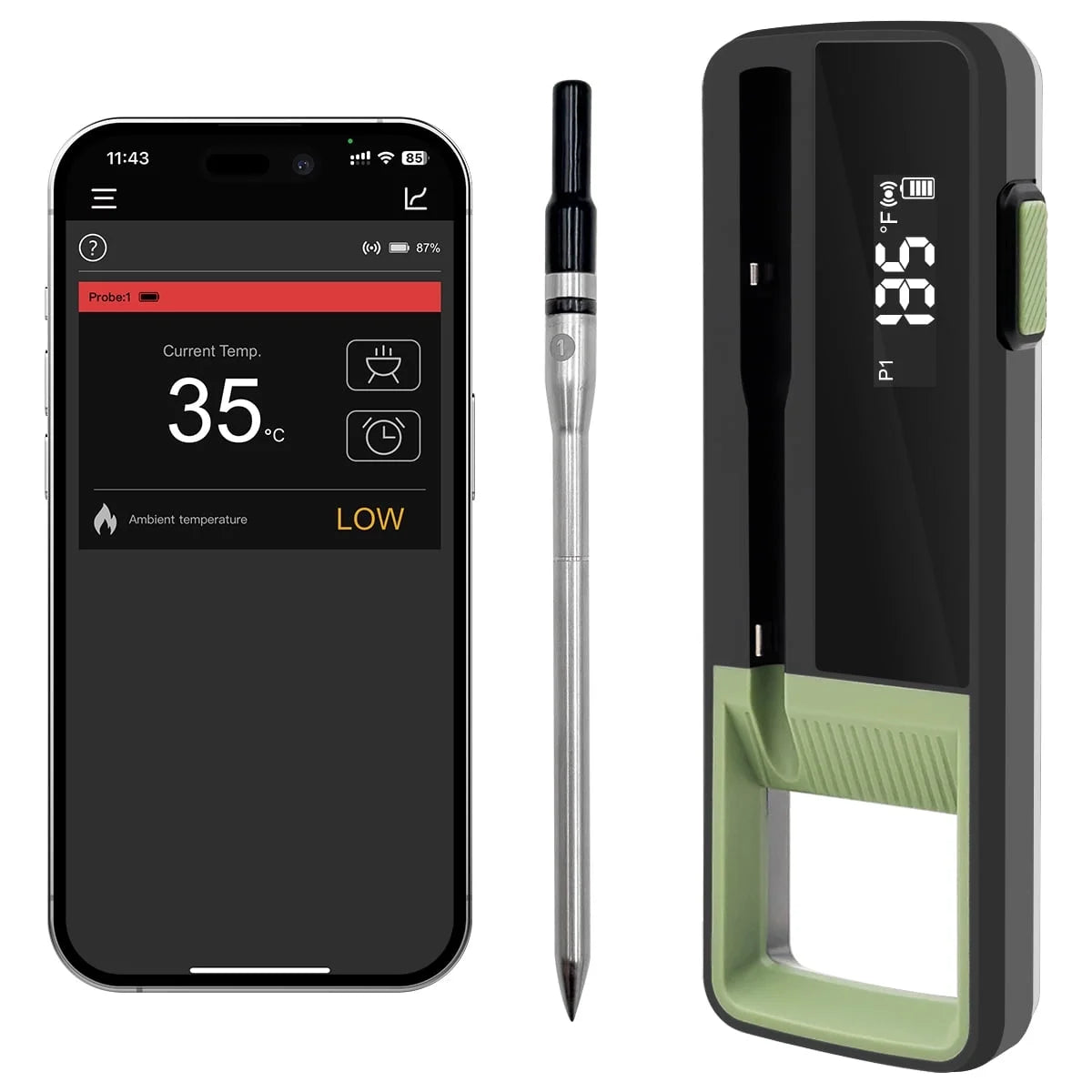 Upgrade Wireless Smart Meat Thermometer Probe, Bluetooth Meat Thermometer Probe with Smart APP, BBQ Wireless Temp Probe for Oven, Kitchen, Smoker, Grill, Kitchen