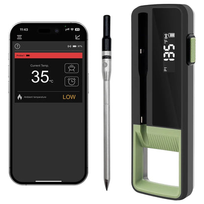 Upgrade Wireless Smart Meat Thermometer Probe, Bluetooth Meat Thermometer Probe with Smart APP, BBQ Wireless Temp Probe for Oven, Kitchen, Smoker, Grill, Kitchen