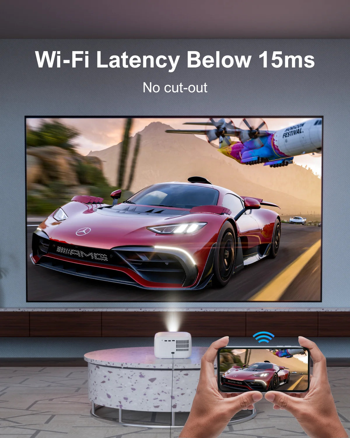 ULTIMEA Mini Projector, 300 ANSI Lumens, 5G Wifi & Bluetooth, 1080P Home Theater, Electric Focus, 150" Display, Portable Home Theater with Built-In Speakers, HDMI/USB/AV Compatible, Apollo P10