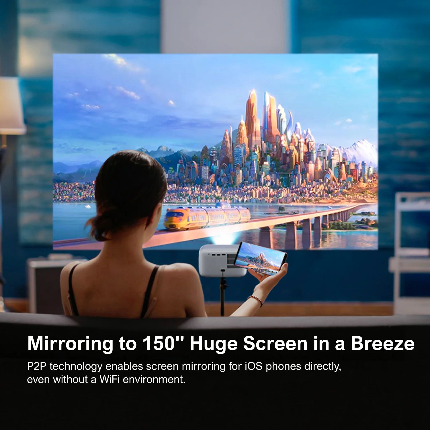ULTIMEA Mini Projector, 300 ANSI Lumens, 5G Wifi & Bluetooth, 1080P Home Theater, Electric Focus, 150" Display, Portable Home Theater with Built-In Speakers, HDMI/USB/AV Compatible, Apollo P10