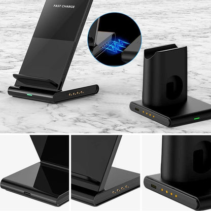 Wireless Charging Station,3 in 1 Wireless Charger Stand, Fast Wireless Charging Dock for Iphone 14/13/12/11/Pro/X/Max/Xs/Xr/8/Plus, for Apple Watch8/7/6/5/4/3/2/Se, for Airpods 3/2/Pro(With Adapter)