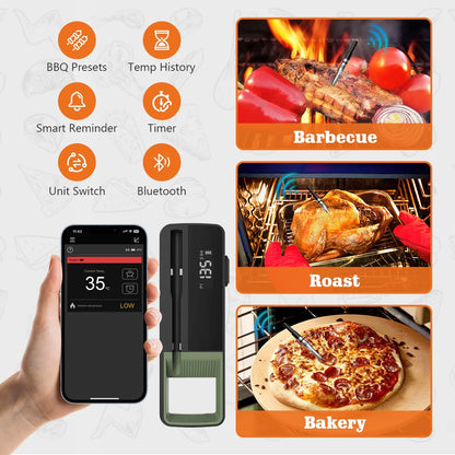Upgrade Wireless Smart Meat Thermometer Probe, Bluetooth Meat Thermometer Probe with Smart APP, BBQ Wireless Temp Probe for Oven, Kitchen, Smoker, Grill, Kitchen