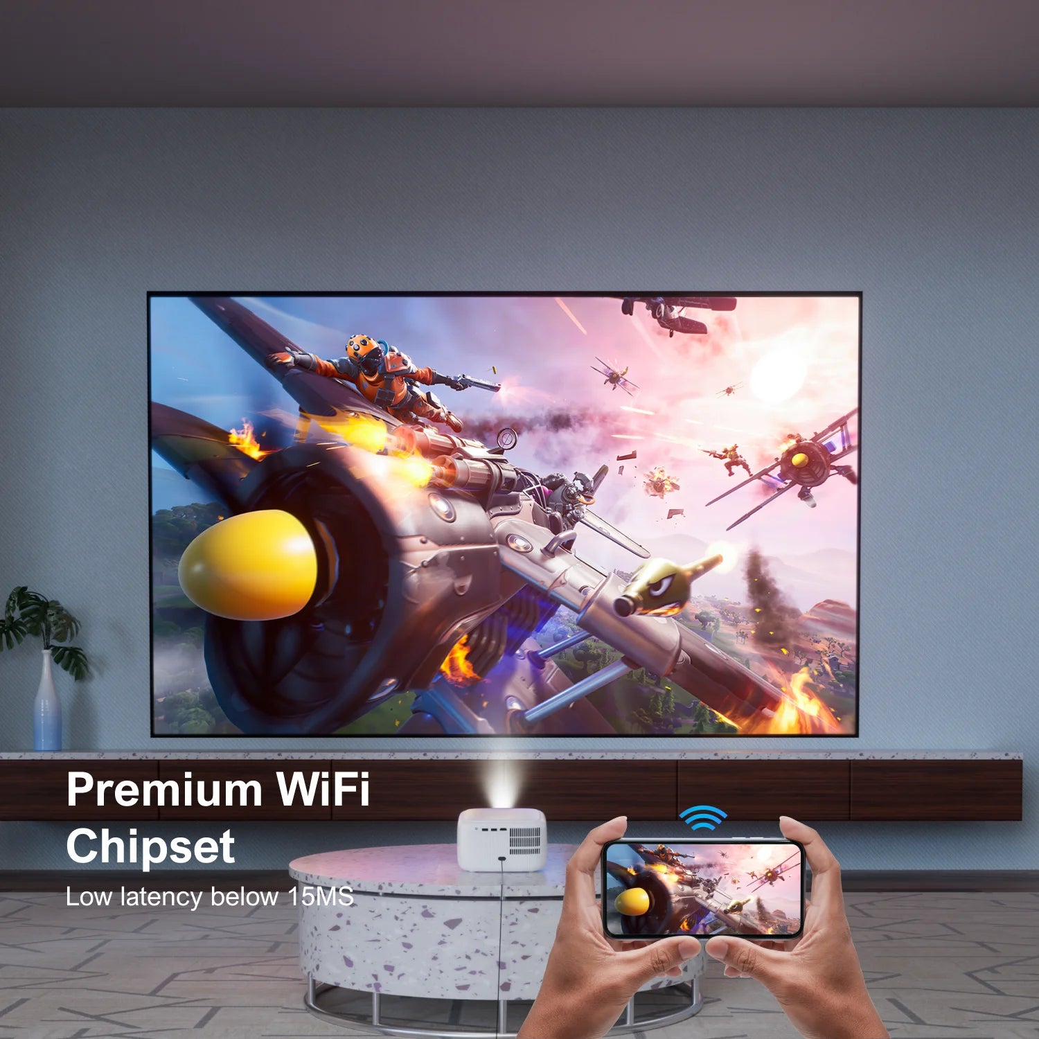 ULTIMEA Mini Projector, 300 ANSI Lumens, 5G Wifi & Bluetooth, 1080P Home Theater, Electric Focus, 150" Display, Portable Home Theater with Built-In Speakers, HDMI/USB/AV Compatible, Apollo P10