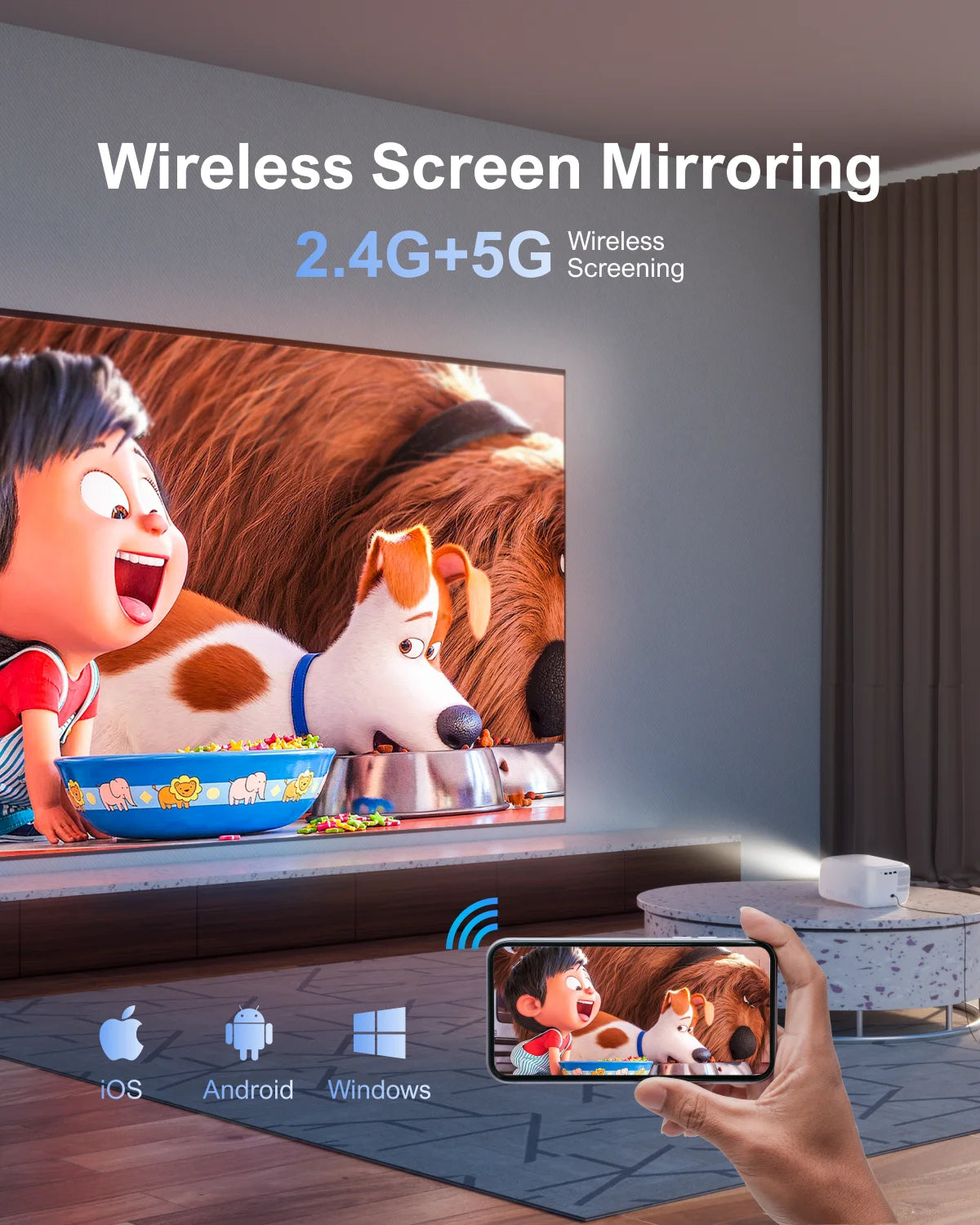 ULTIMEA Mini Projector, 300 ANSI Lumens, 5G Wifi & Bluetooth, 1080P Home Theater, Electric Focus, 150" Display, Portable Home Theater with Built-In Speakers, HDMI/USB/AV Compatible, Apollo P10